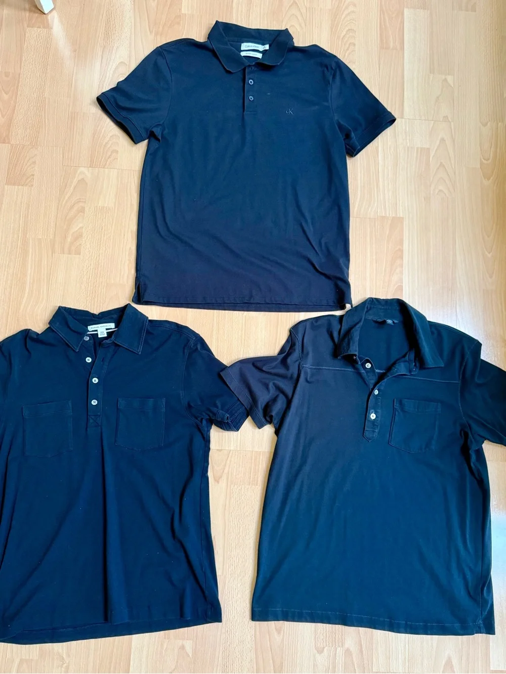 Bundle of 3 Men's Black Polo Shirts Short Sleeve Banana Republic, Calvin Klein M